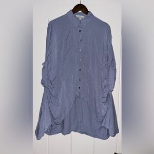 Pinch Collared Tunic Shirt Dolman Sleeve Button Up Rayon Blend Women M Lagenlook